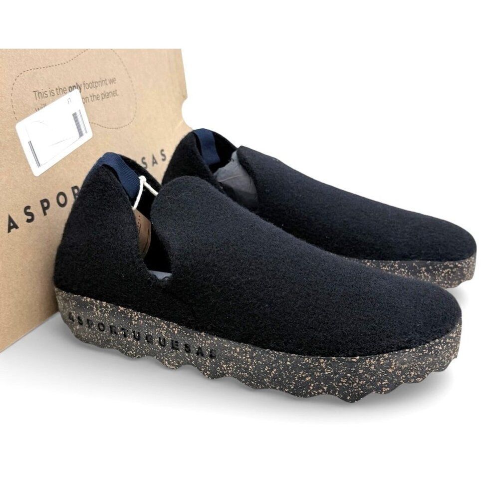 Asportuguesas Fly London City Black Tweed Cork Slip On Men’s 8 Womens 10 EU 41